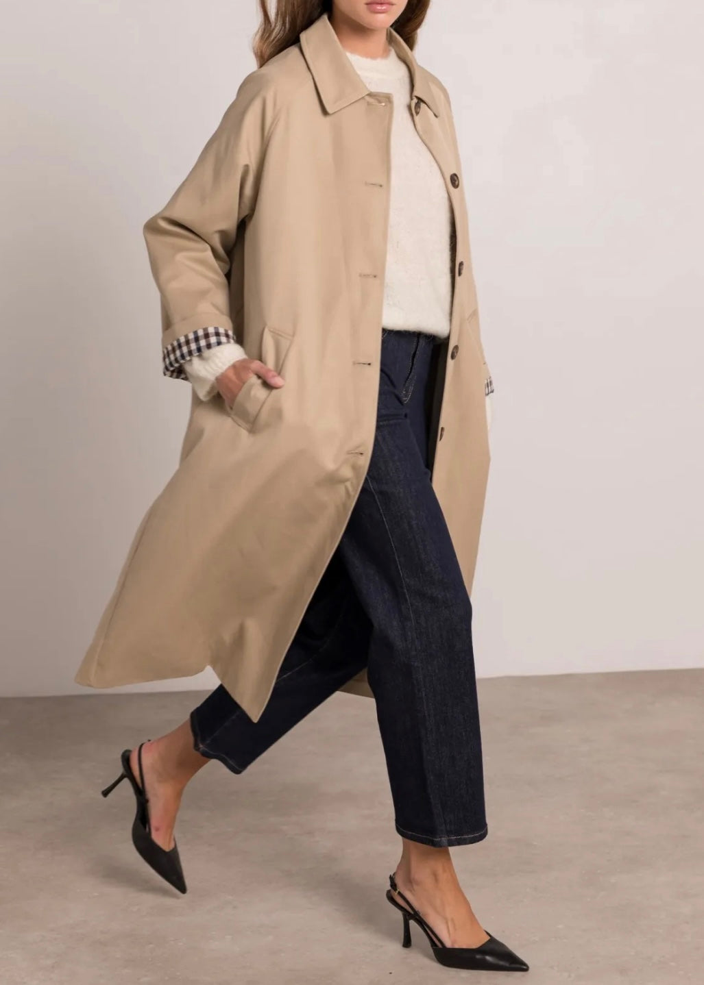 Trench long détails carreaux