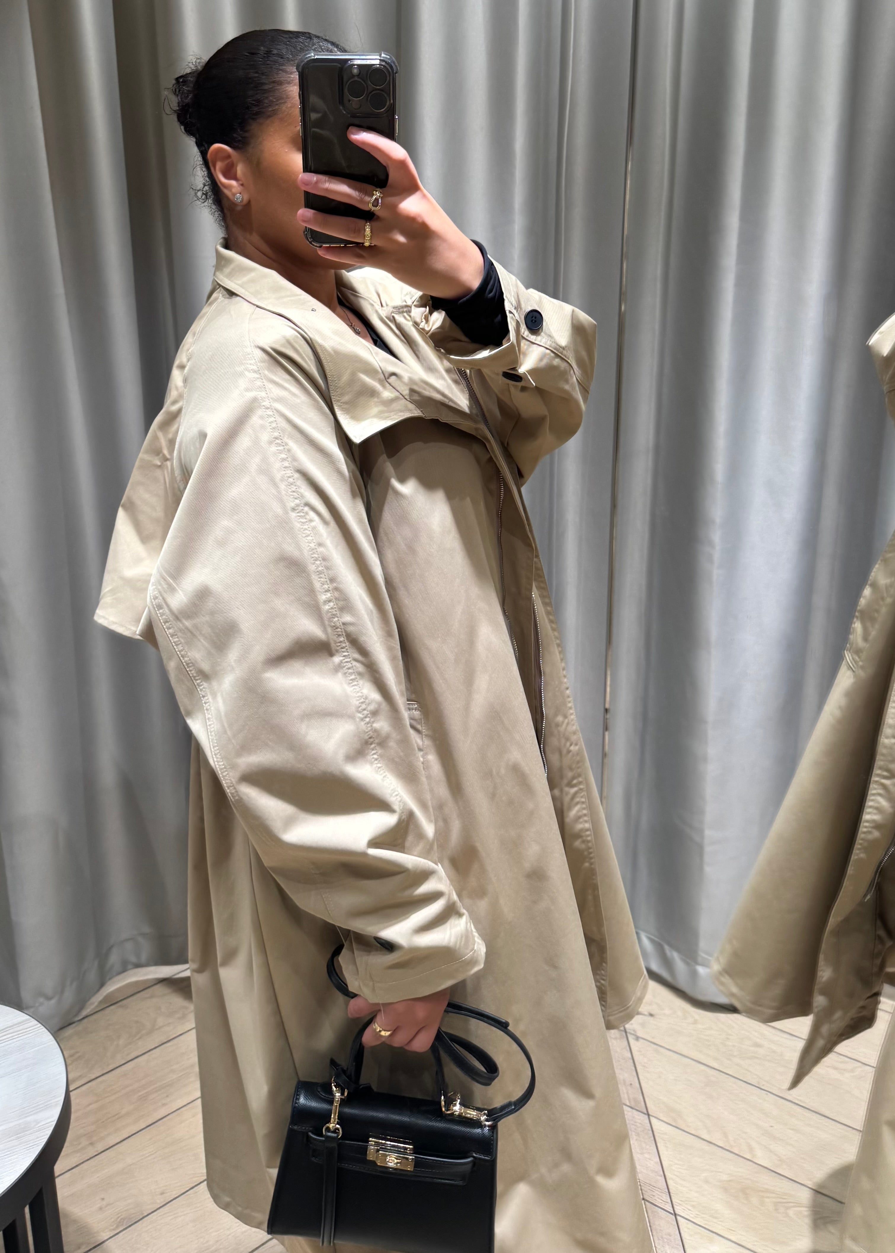 Trench long col montant