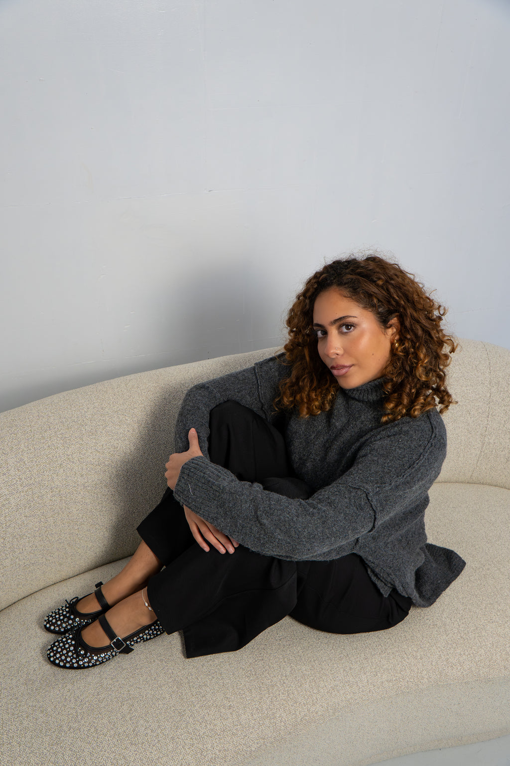 Pull gris col cheminé