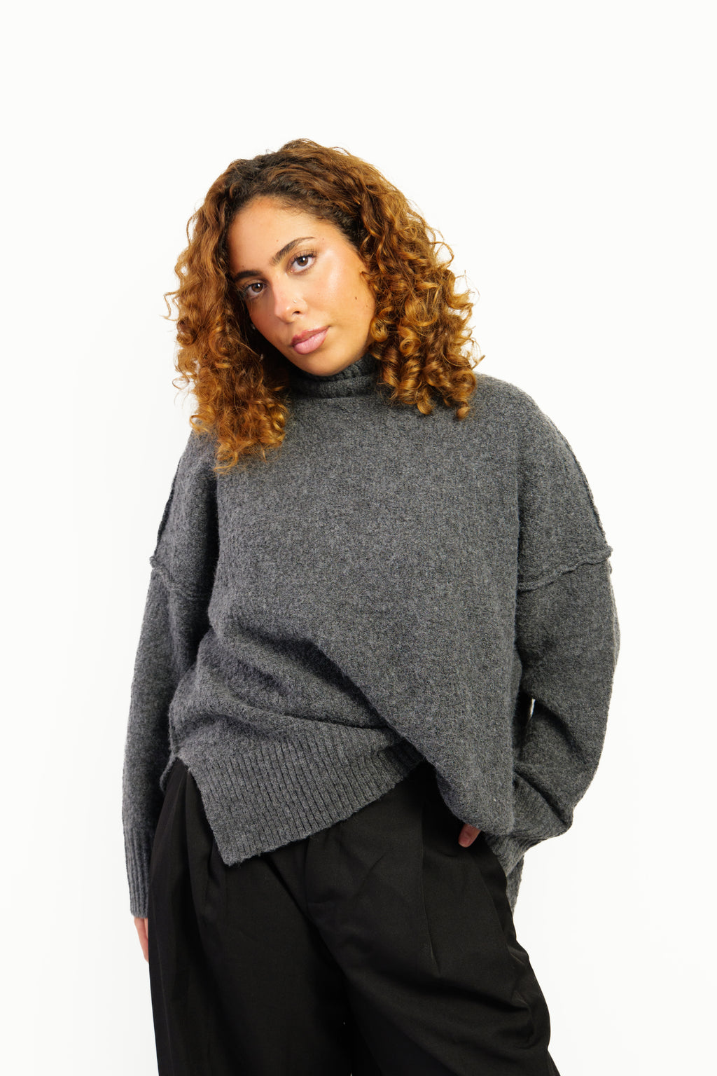 Pull gris col cheminé