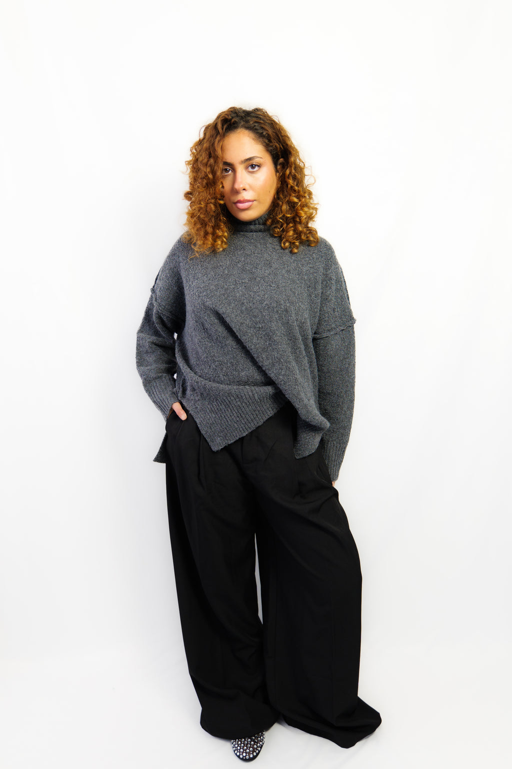 Pull gris col cheminé