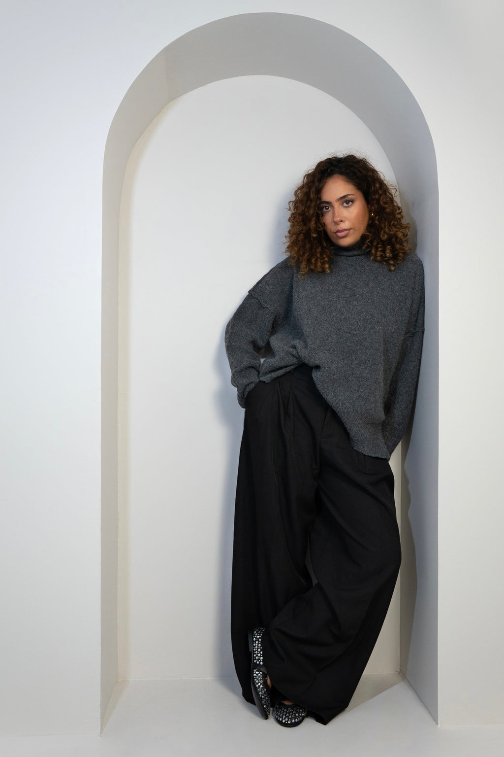 Pull gris col cheminé